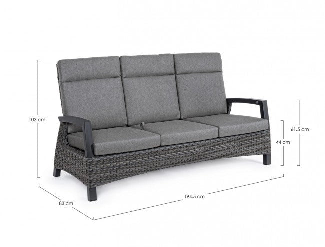 Divano 3 Posti 194,5x83x103h cm Reclinabilecon Cuscini Britton Antracite