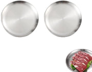 Set di Piatti in Acciaio Inossidabile 2 Pezzi - Piatti per Campeggio - Piatti Piani - 20 cm - Leggeri e Stivabili
