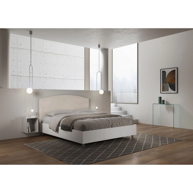 Letto Matrimoniale 160x200 cm struttura bianco frassino testata Antilia - Con rete,Microfibra,Sabbia