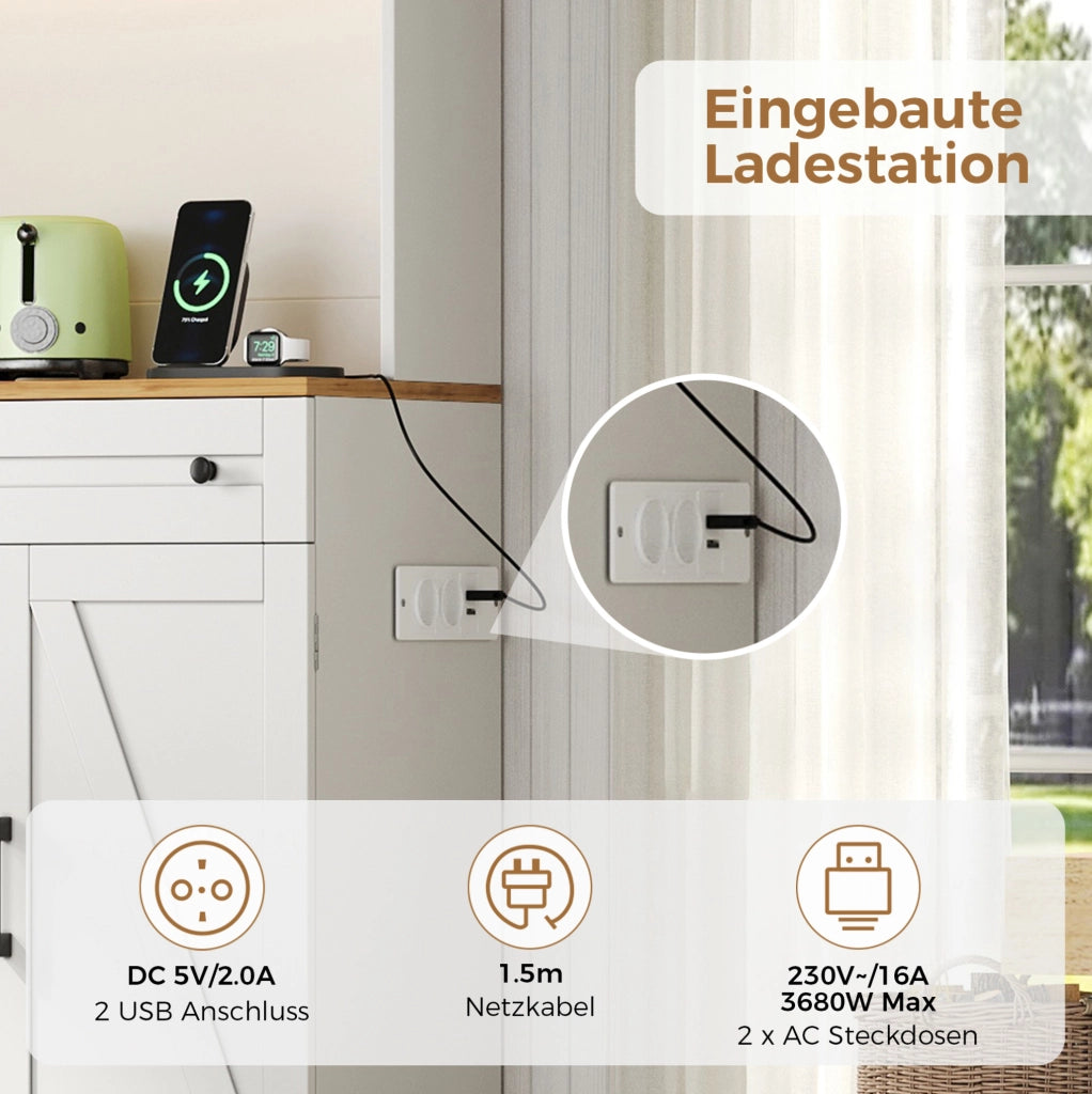 Dispensa alta in MDF con LED RGB, prese e organizer estraibili