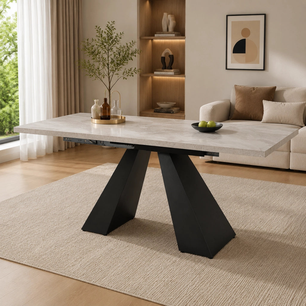 Tavolo da pranzo allungabile 99-159x74x77 cm; MDF e metallo; nero e grigio