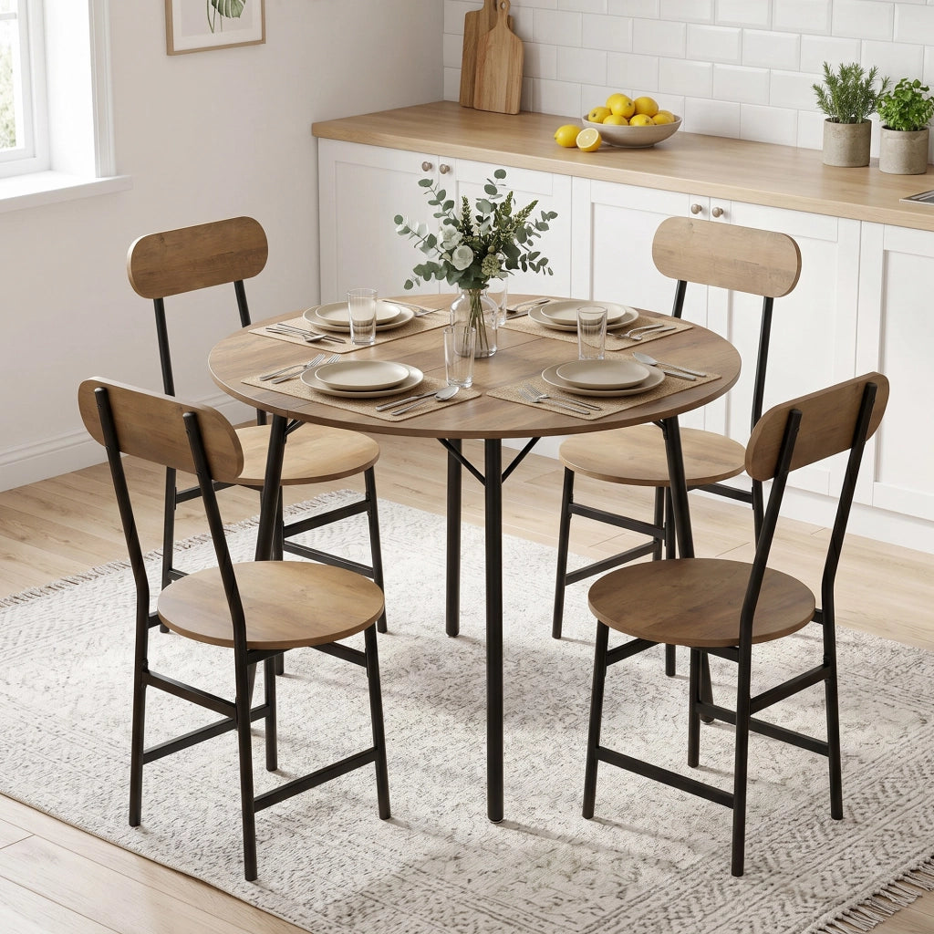 Set Tavolo e Sedie da Pranzo 5 Pezzi per 4 Persone Stile Industriale, Legno e Nero, 100x100x77 cm