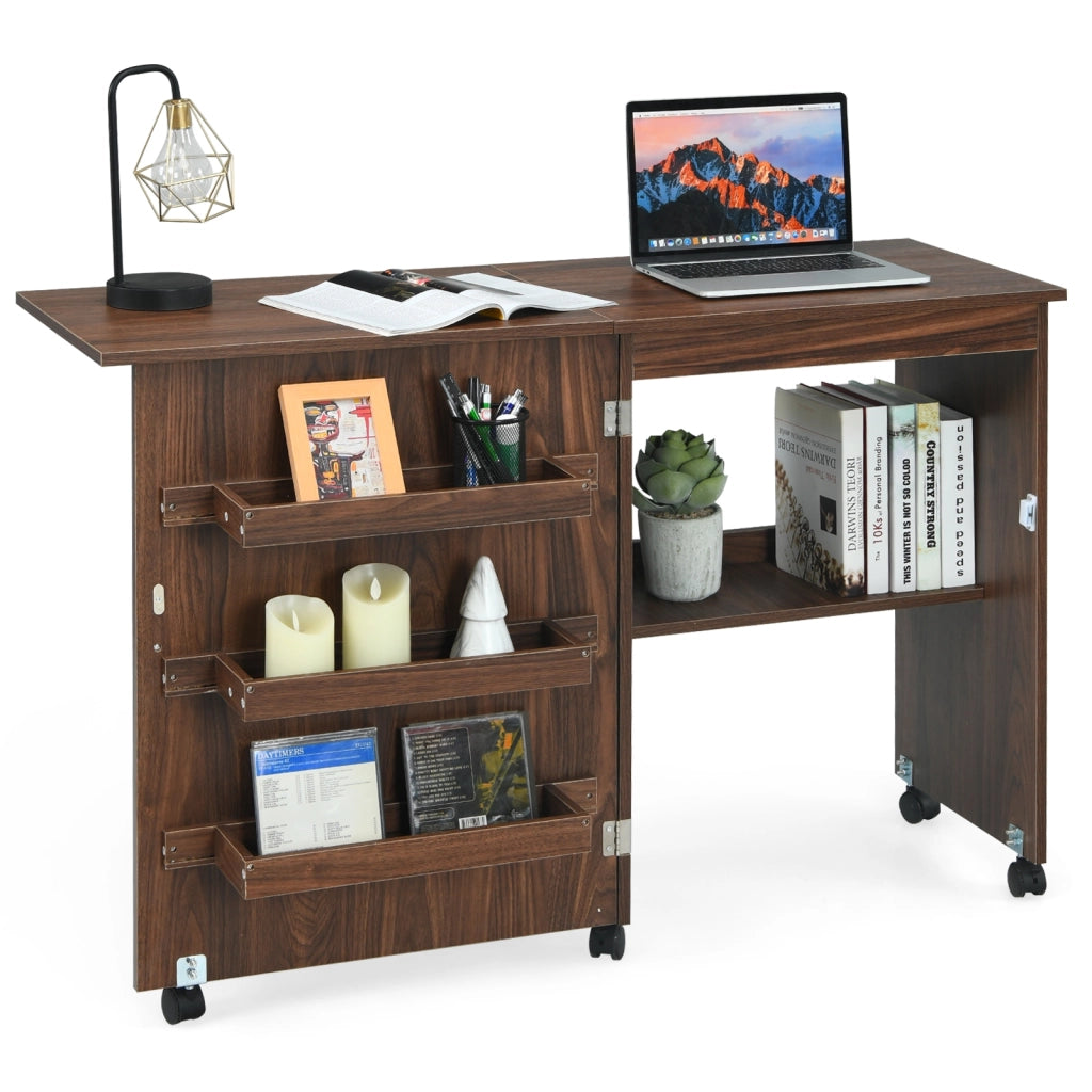 Mobiletto per macchina da cucire pieghevole Tavolo da cucito con mensole 117x40x78cm Marrone