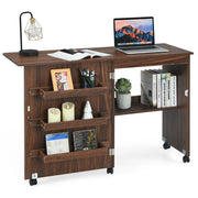 Mobiletto per macchina da cucire pieghevole Tavolo da cucito con mensole 117x40x78cm Marrone