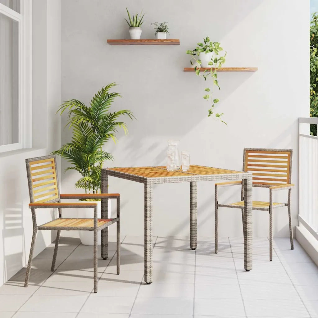 Set da Pranzo per Giardino 3 pz | Set Salotto da Giardino Grigio e Marrone polyrattan