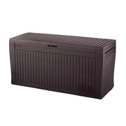 Baule da Esterno in Resina con Ruote e Maniglie Colore Marrone 117X45X57 Cm