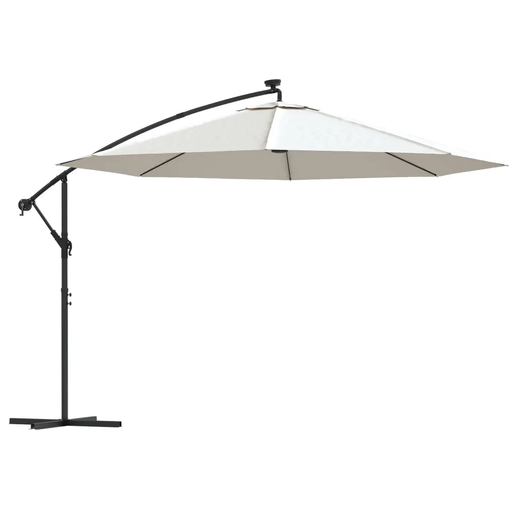 Ombrellone a Sbalzo con LED e Palo in Metallo-Ombrello da giardino 350 cm Sabbia
