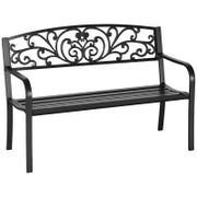 Panchina da Giardino in Metallo con Schienale Decorato, 127x60x87cm - Nero