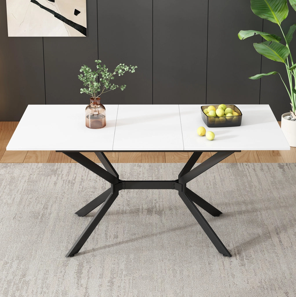Tavolo da pranzo allungabile 120/160x80 cm; MDF bianco; gambe in metallo nero