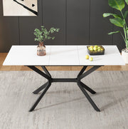 Tavolo da pranzo allungabile 120/160x80 cm; MDF bianco; gambe in metallo nero