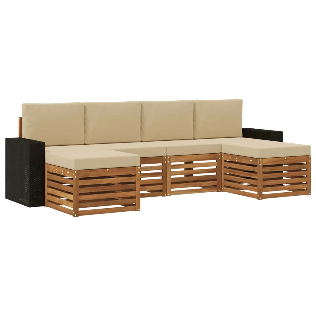 Set divani 6 pcs Naturale e Beige Legno di Acacia Massello 3384694