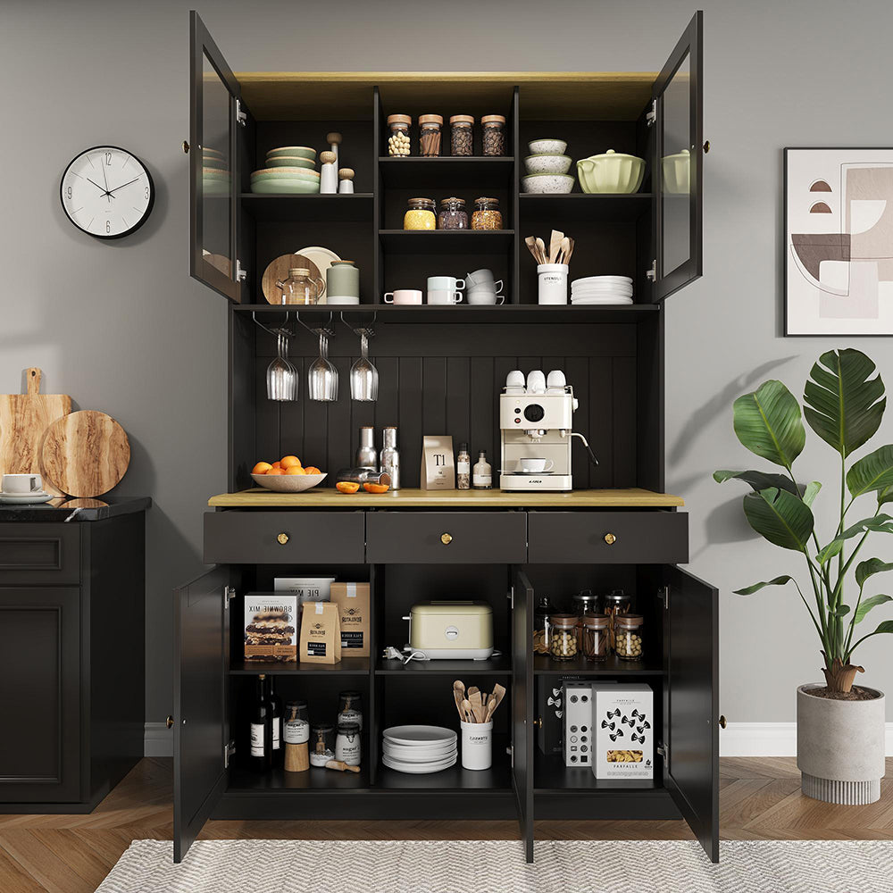 Credenza Xylo 120x40x191cm - Vetri, USB, Poign??es Nere/Dorate