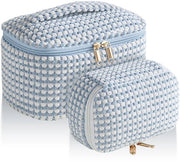 Set di contenitori per la toilette, valigetta, 2 pezzi di stile corduroy grandi con compartimenti per prodotti per la cura personale, borsa di pelle morbida per donne per uscite, feste e viaggi (punti blu)