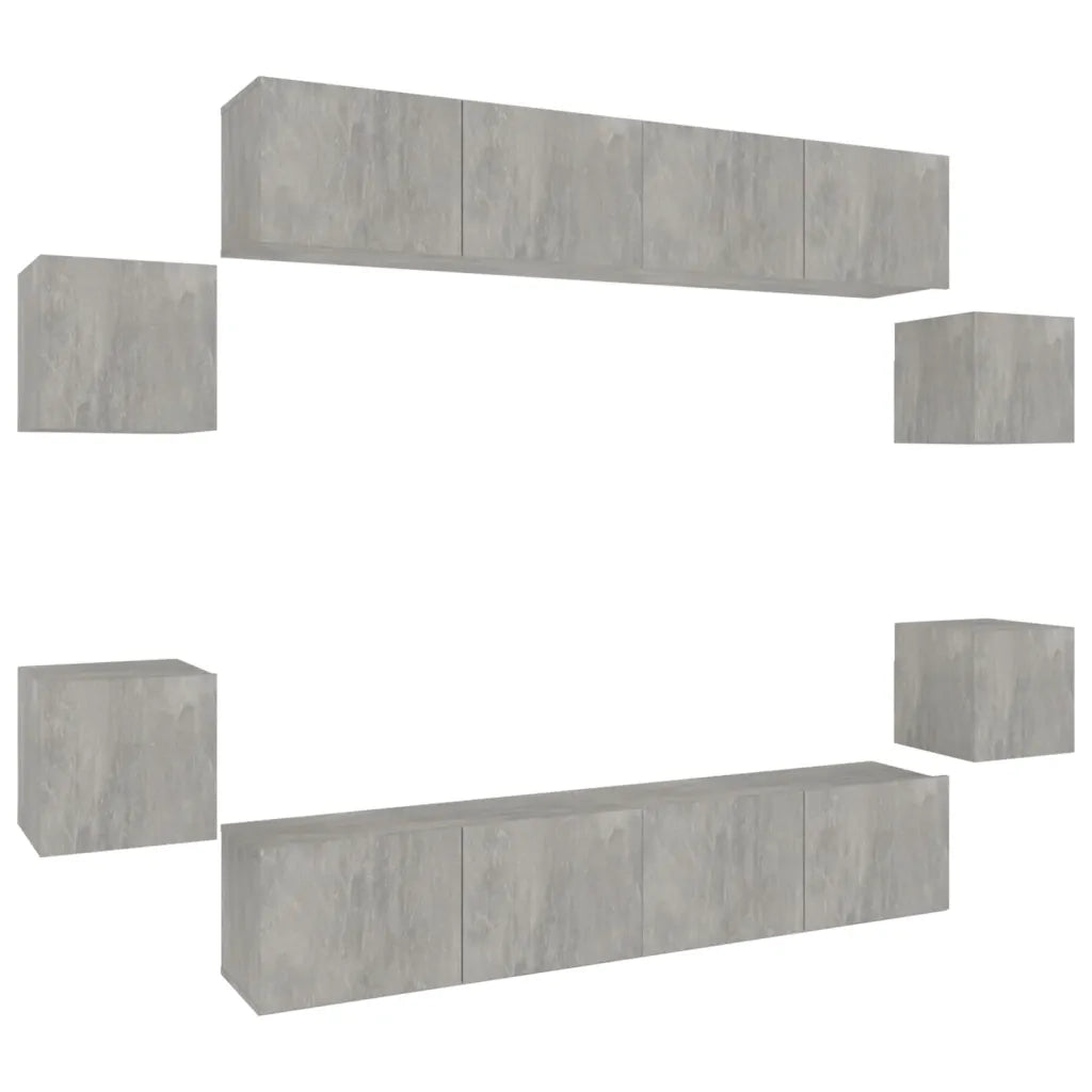 Set Mobili Porta TV 8pz Grigio Cemento in Legno Multistrato
