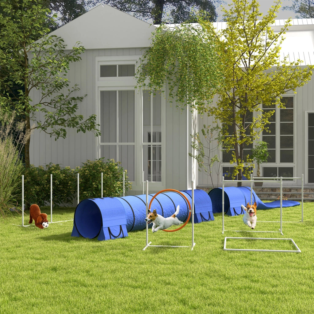 Set Agility per Cani con Tunnel e Ostacoli ¨C zephmum ¨C Blu, Rosso, Bianco, 321x63x93 cm