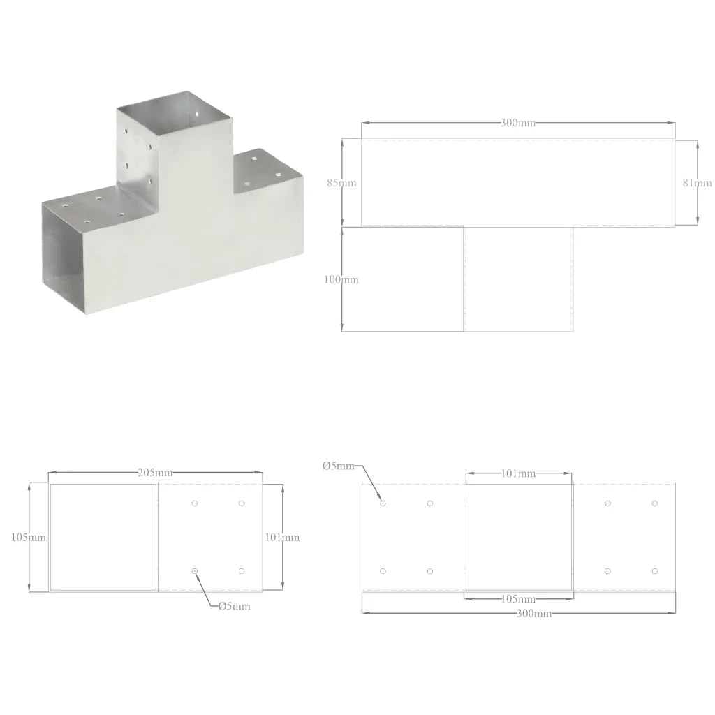 Connettore per Pali a Forma di T in Metallo Zincato 101x101 mm 145479