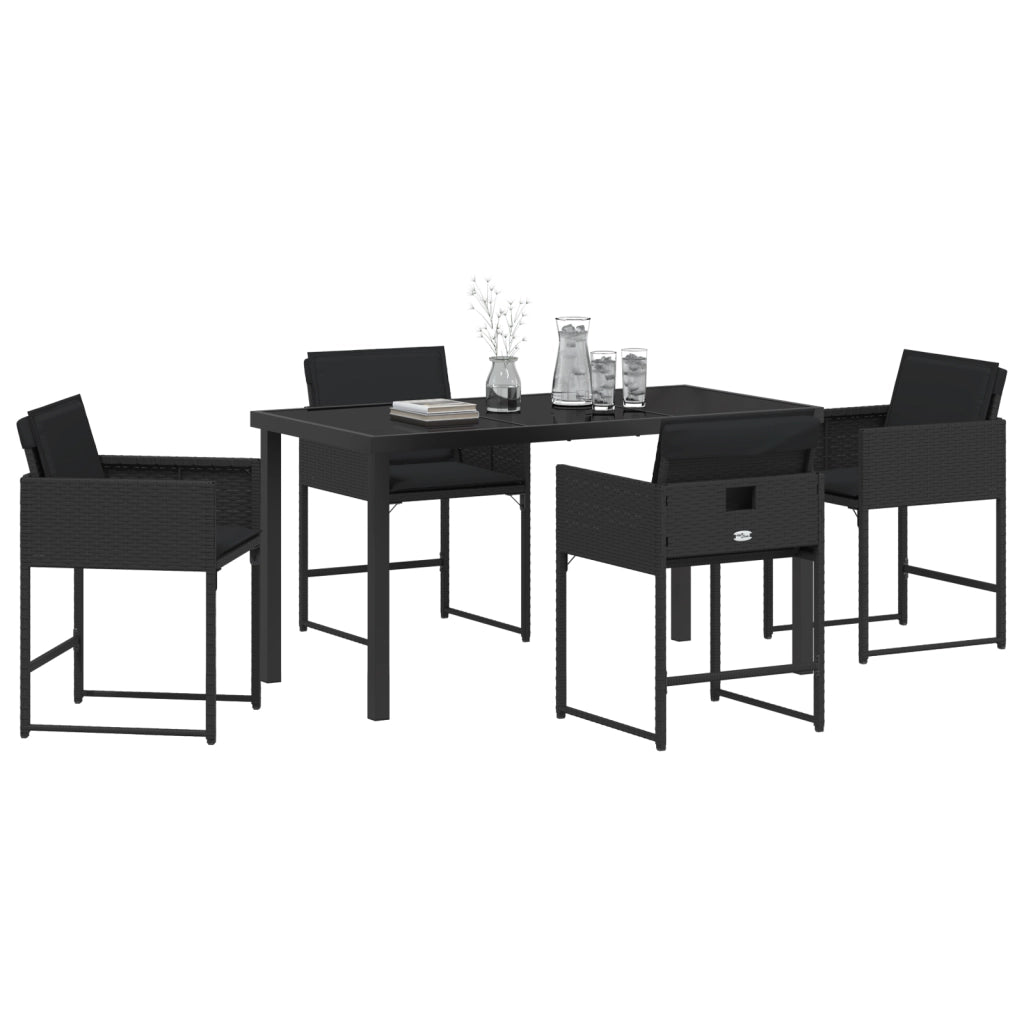 Set da Pranzo per Giardino da 5 Pezzi con Cuscini Nero Rattan PE