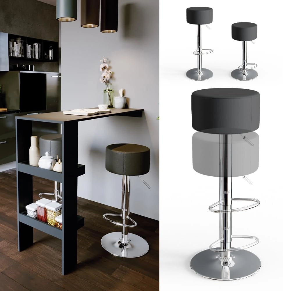 Set di 2 sgabelli da bar, Nero, 33 x 92 cm 2 parti, con poggiapiedi e seduta regolabile in altezza