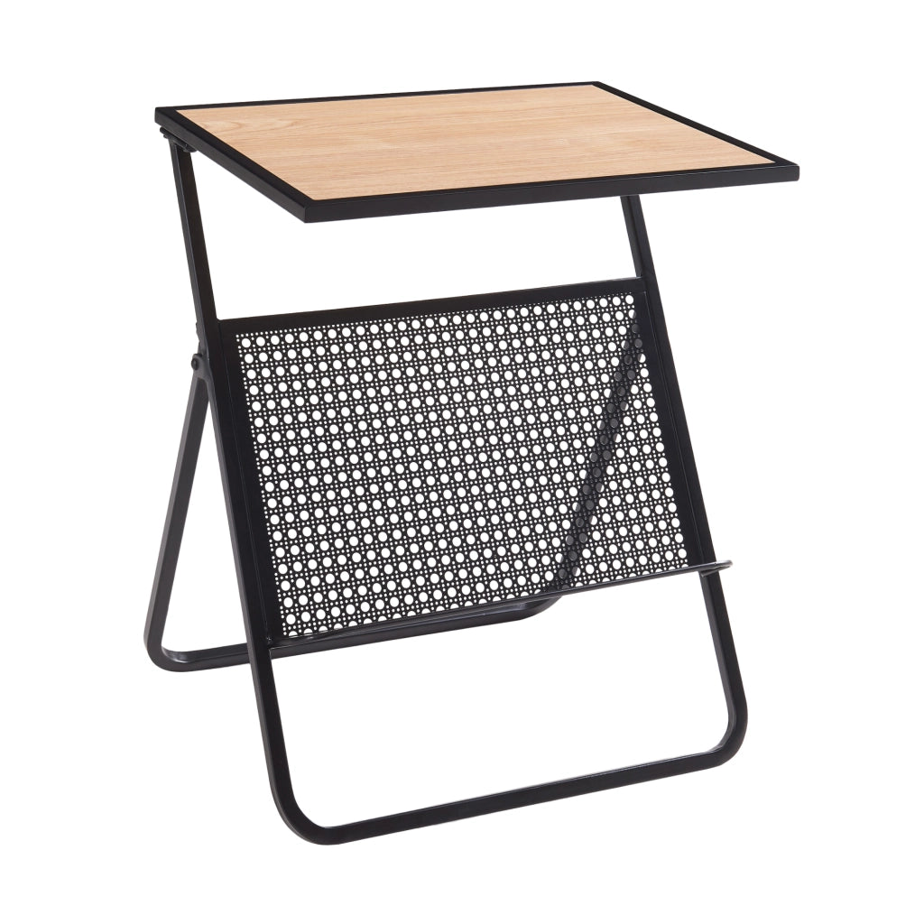 Tavolino Jäller con Portariviste Integrato 48 x 40 x 30 cm Nero / Effetto Rovere [en.casa]