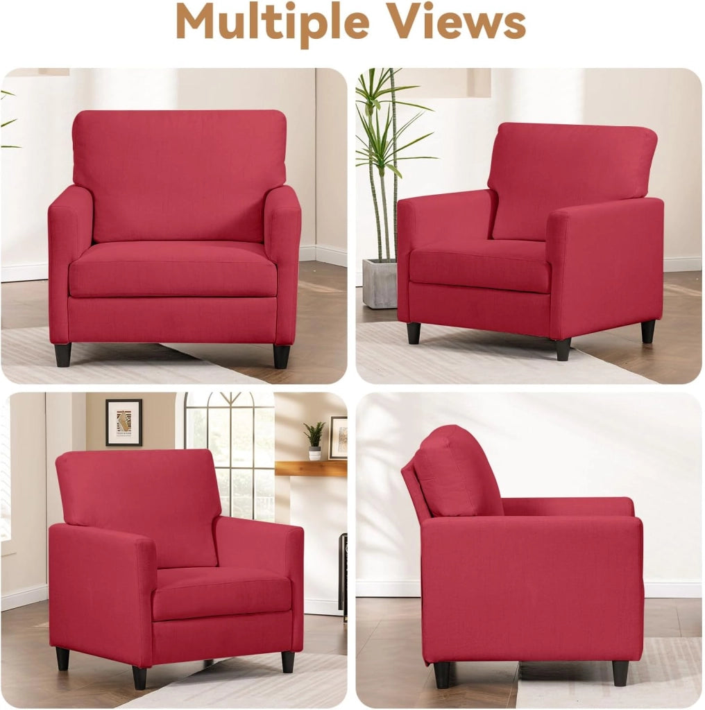 Poltrona Relax per TV, Poltrona Lounge per Soggiorno, Divano Singolo per Camera da Letto, Angolo Lettura, Seduta Laterale con Morbido Memory Foam, Rivestimento in Lino, Rosso