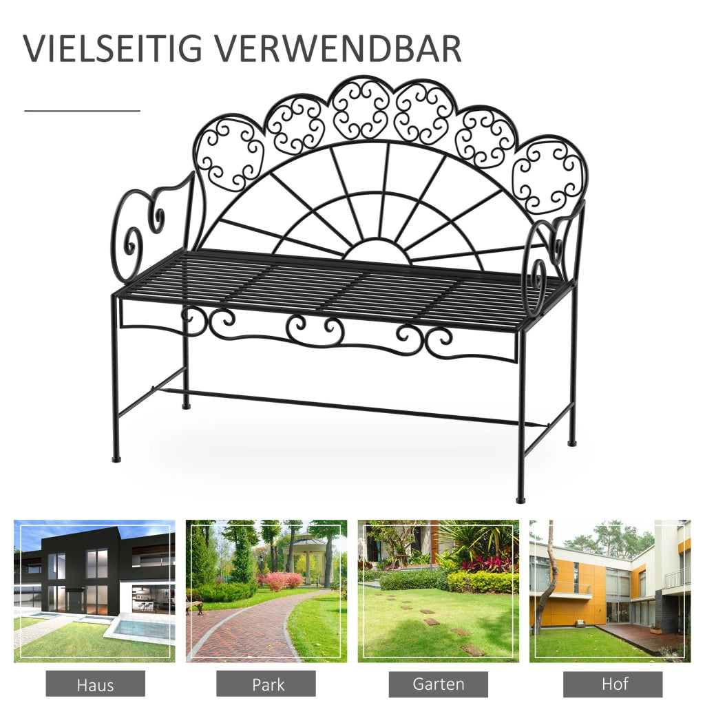 Panchina da giardino robusta in acciaio inox a 2 posti; 107 x 55;5 x 90;5 cm; nero; arredamento terrazza e parco