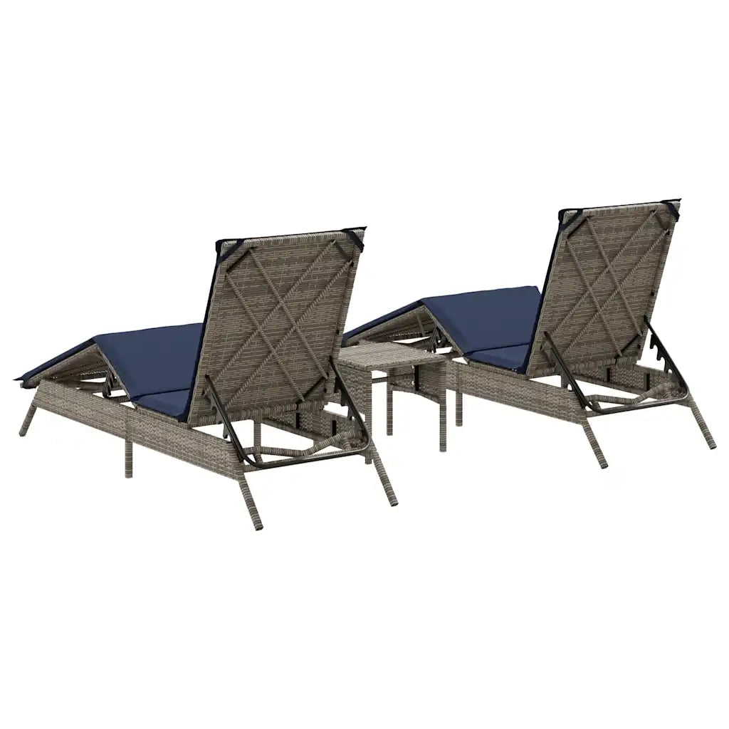 Lettini Prendisole 2 pz con Tavolino Grigio in Polyrattan 4002716