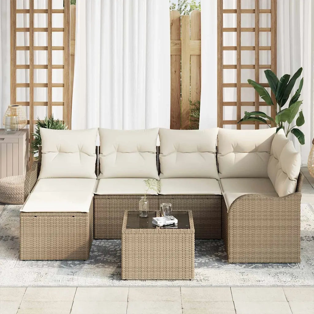 Set Divano da Giardino 7 pcs Beige e bianco Poly Rattan 3354450