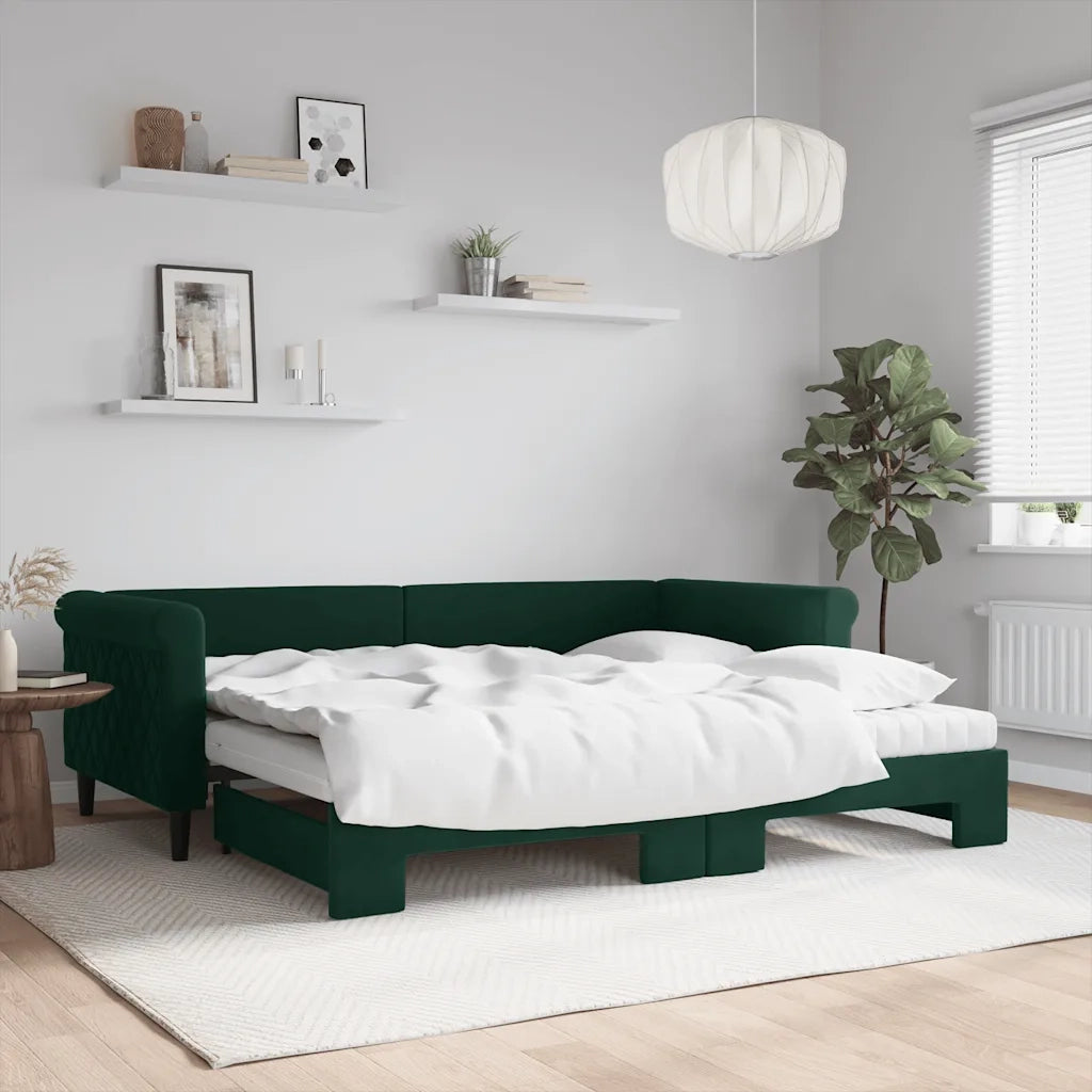 Divano Letto Estraibile Materassi Verde Scuro 90x200 Velluto 3197797