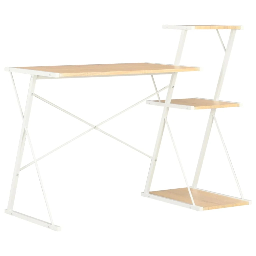Scrivania da ufficio postazione di lavoro mobile per computer scrivania da studio con ripiano rovere 116 x 50 x 93 cm bianco 02_0023477