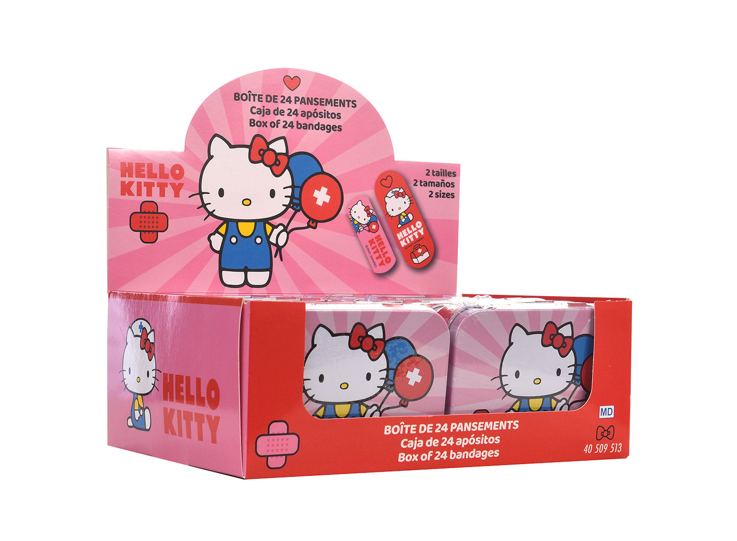Set 12 Box Hello Kitty per Bambini con 24 Cerotti Ciascuno 2 Misure in Metallo