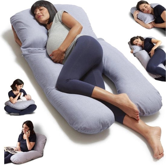 Cuscino per gravidanza a forma di U cuscino multifunzionale per l'allattamento al seno - grigio 100% cotone