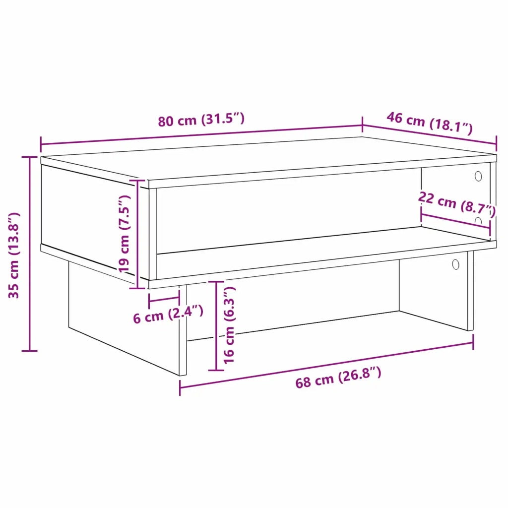 Tavolino da salotto Rovere Nero 80 x 46 x 35 cm