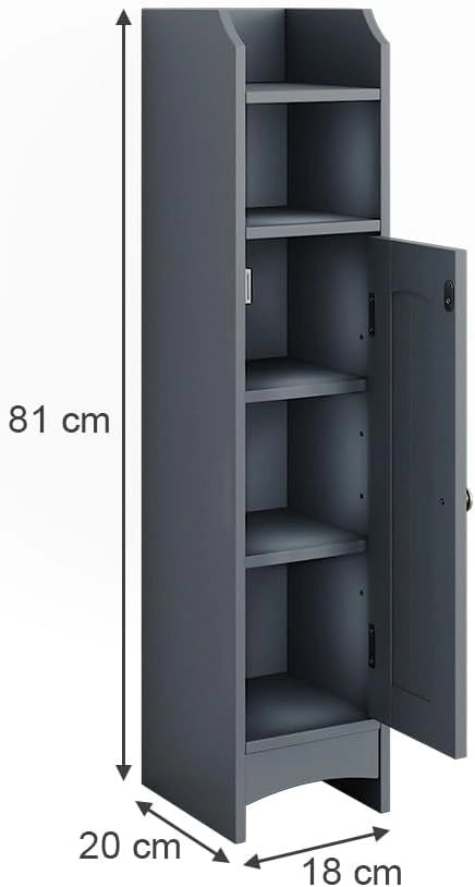 mobiletto bagno Bianco, Grigio, 18 x 81 cm con 5 scomparti