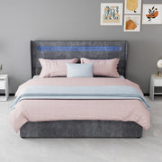 Letto matrimoniale 160x200 cm con testiera regolabile e LED; tessuto e metallo; grigio