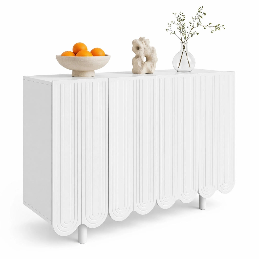 Credenza moderna bianca a 4 ante con intagli a goccia