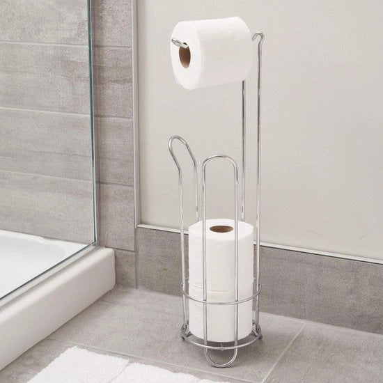 Porta carta per il bagno con spazio per rulli in metallo avanzati - Distributore carta per il bagno compattibile - Adatto per 4 rulli - Argentato
