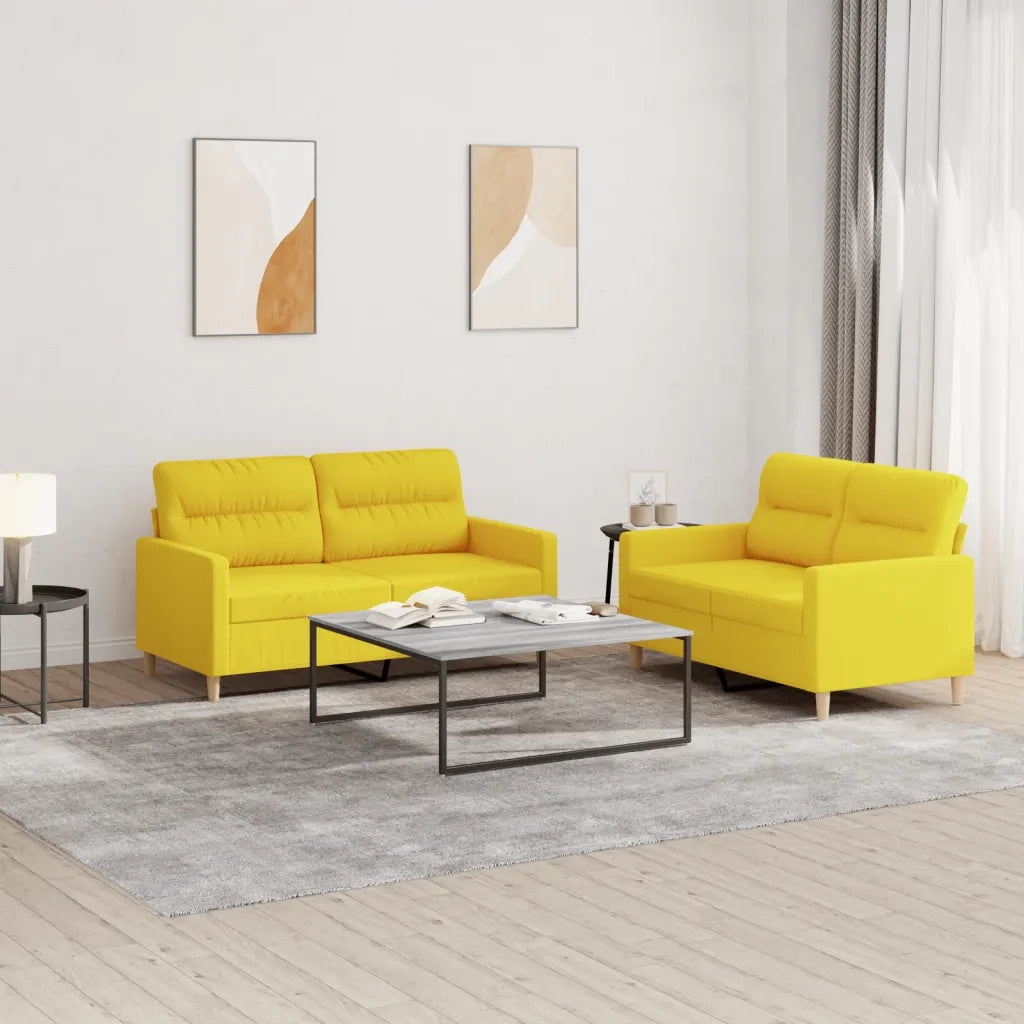 vidaXL Set di Divani 2 pz con Cuscini Giallo Chiaro in Tessuto