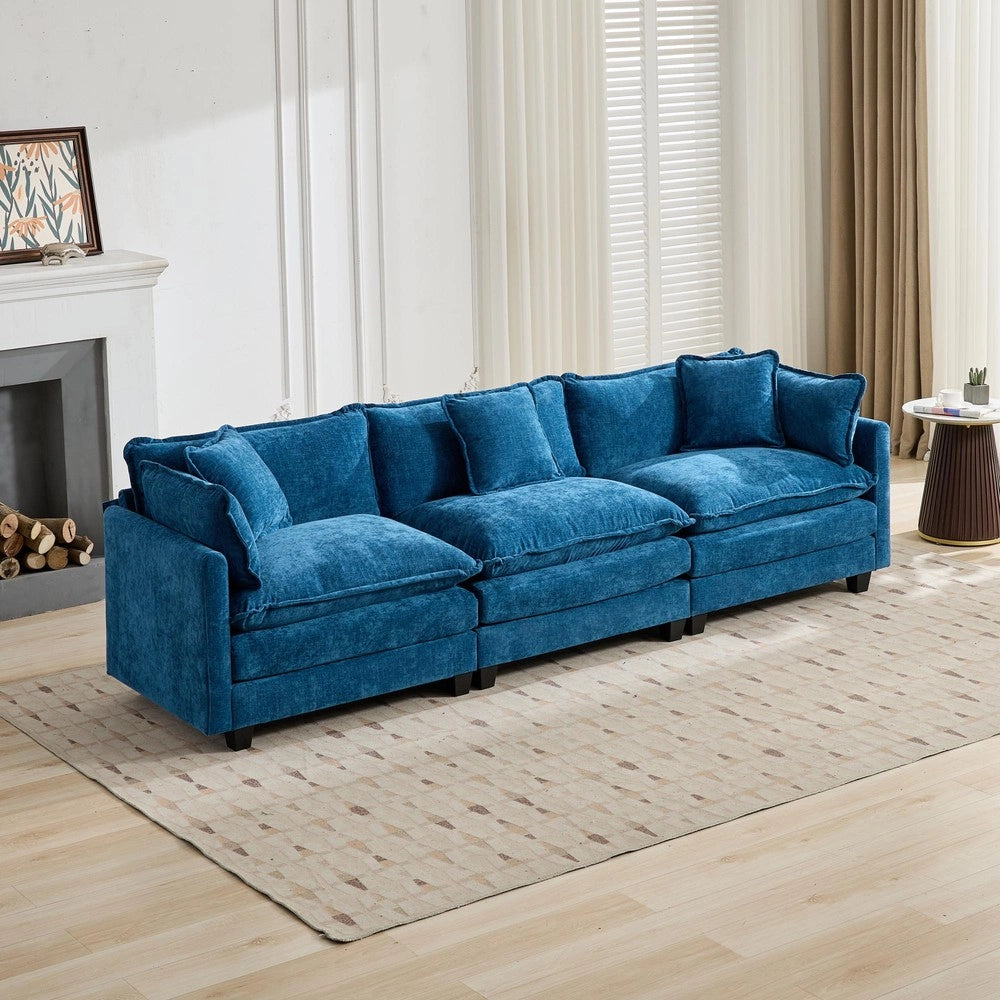 Divano 3 Posti in Tessuto Chenille ¨C Xylo ¨C Blu, Cuscini Imbottiti