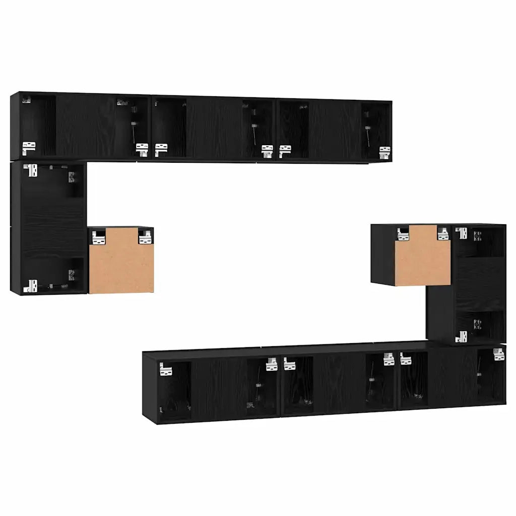 Set mobile TV 10 pz-Credenza per TV Rovere Nero Legno multistrato 404934