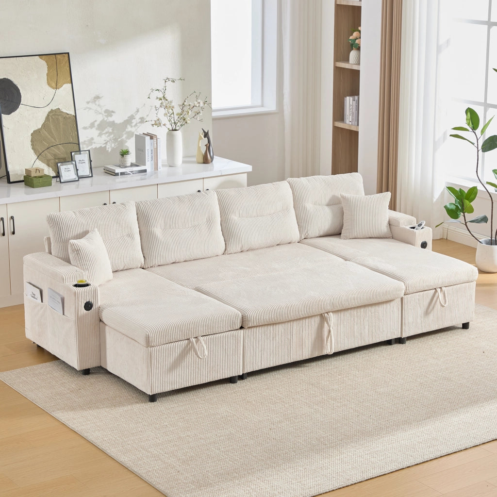 DIVANO 4 posti con doppia chaise longue 272x136x86 cm in corduroy beige