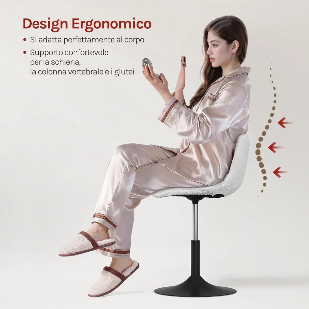 2 x Sgabelli per Toeletta Trucco, Sedia da Trucco con Schienale, Sgabello Regolabile in Altezza, Seduta in Ciniglia, Base in Metallo, Sgabello per Cucina, Camera da Letto, Bianco