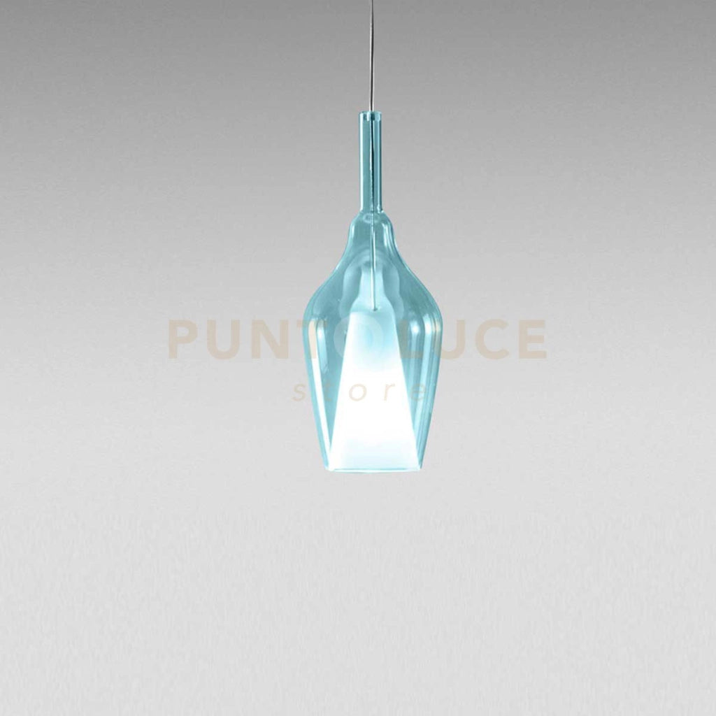 OFELIA S/12 MINI - VETRO BLU-TRASPARENTE E PORTALAMPADA BIANCO 1 LUCE ATTACCO G9 CAVO TRASPARENTE SENZA BASE DI ATTACCO D.13CM H.33M
