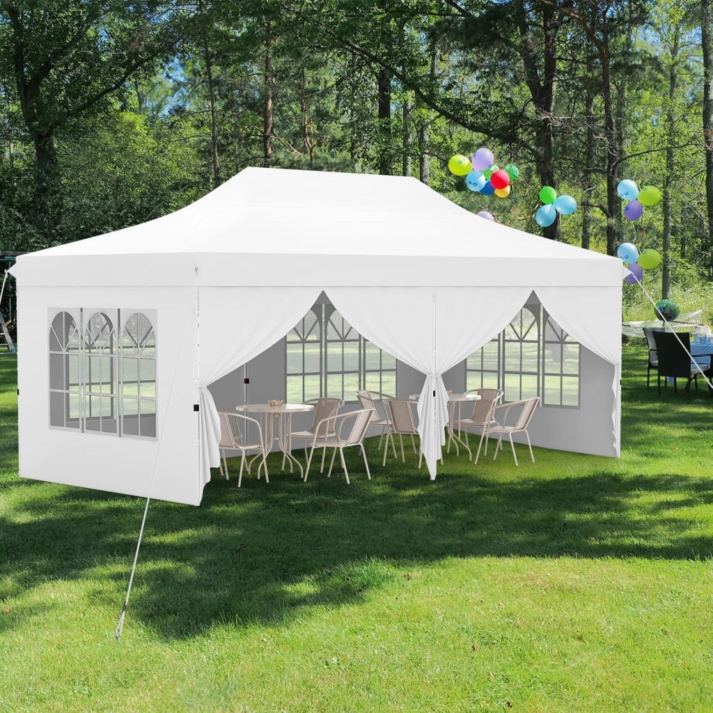 Gazebo da Giardino 3 x 6 m, Tendone per Feste con 6 Pannelli Laterali Rimovibili, con Borsa da Trasporto, Design Pop-up, per Matrimonio Eventi e Barbecue (Bianco)