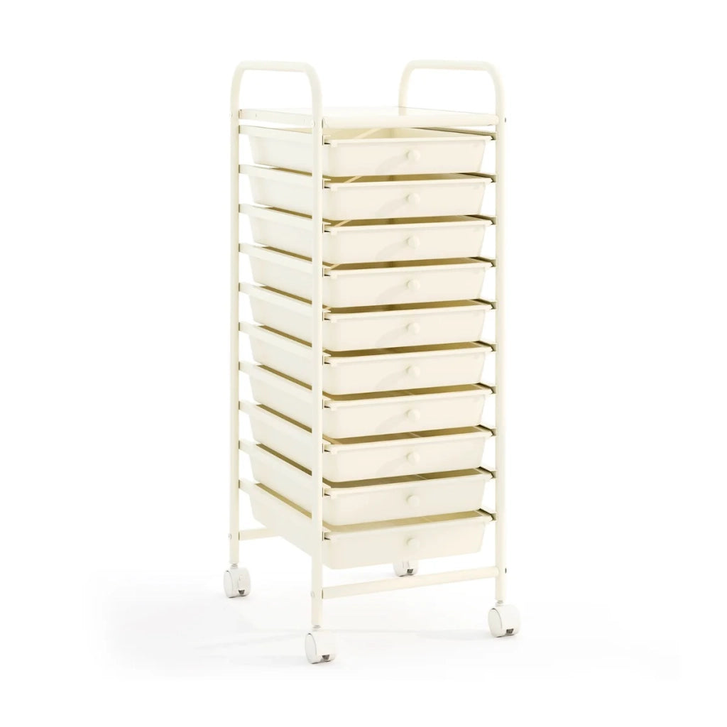 Carrello portaoggetti con ruote 33 x 37 x 86 cm 10 cassetti estraibili pratico in lamiera stagnata 20_0018564