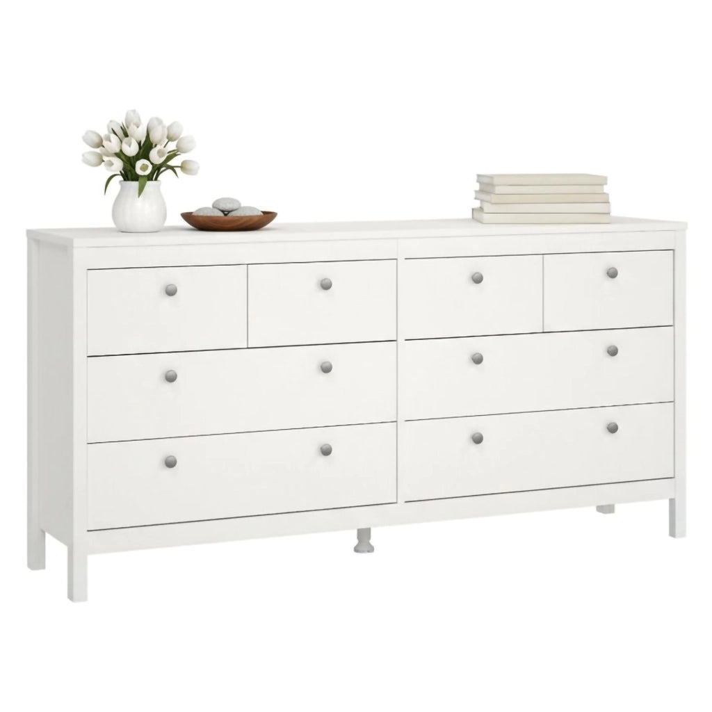 Credenza Kovsova, Buffet da soggiorno, Madia da salotto, Dispensa da cucina, 160x38 h80 cm, Bianco
