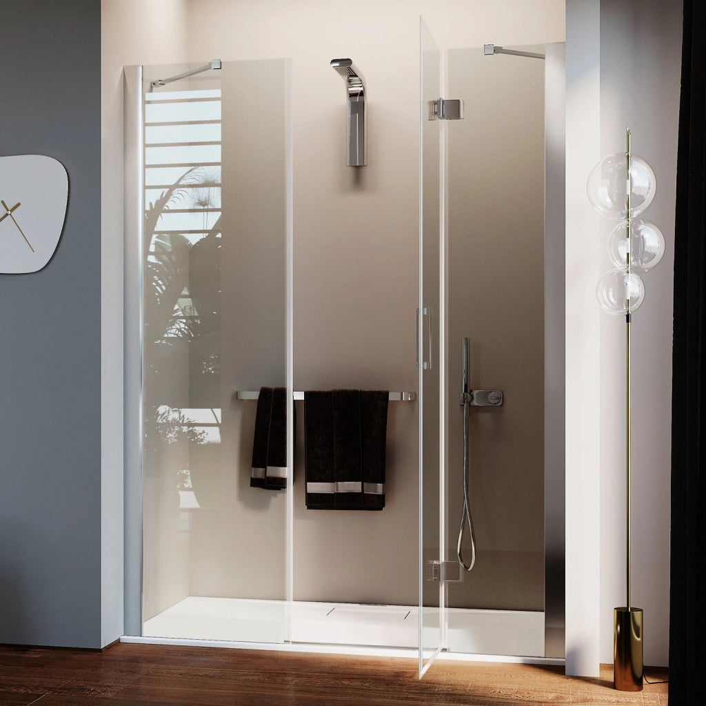Porta Doccia 155CM H190 Vetro Trasparente con Easy-Clean mod. Flip Anta + Fisso