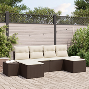 Set di divani da giardino da 6 pezzi con cuscini in polirattan marrone