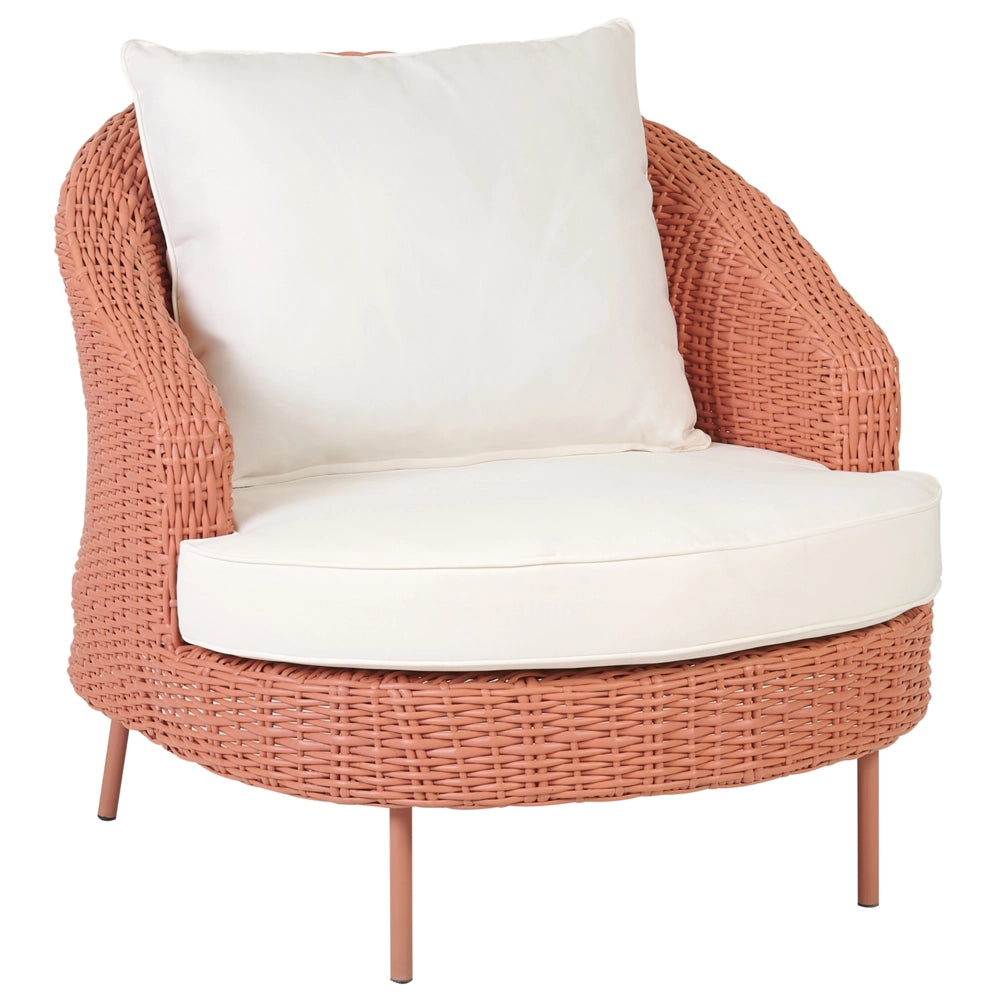 Poltrona da giardino in rattan in vimini colore rosa con poggiapiedi esterno giardino stile boho