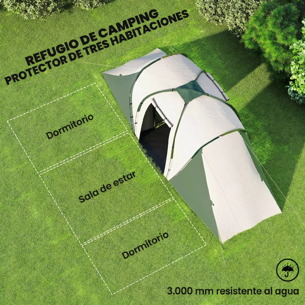 Tenda da Campeggio 4-6 Persone 2 Camere Impermeabile 3000 mm ¨C zephmum ¨C 555x225x190 cm Grigio Verde