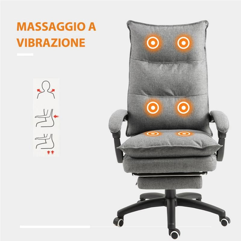 SEDIA DA UFFICIO IMBOTTITA CON 6 PUNTI MASSAGGIANTI 70 X 62X120-130 CM GRIGIO